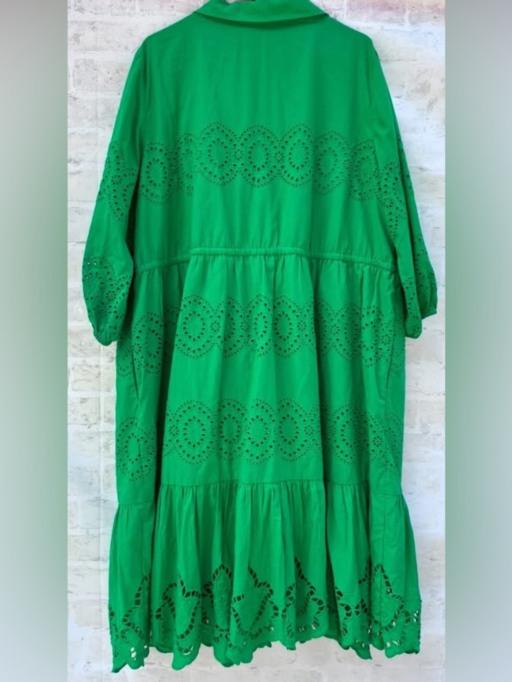 Talbots 18W Green Eyelet Button-Front Midi Dress - Picture 5 of 6